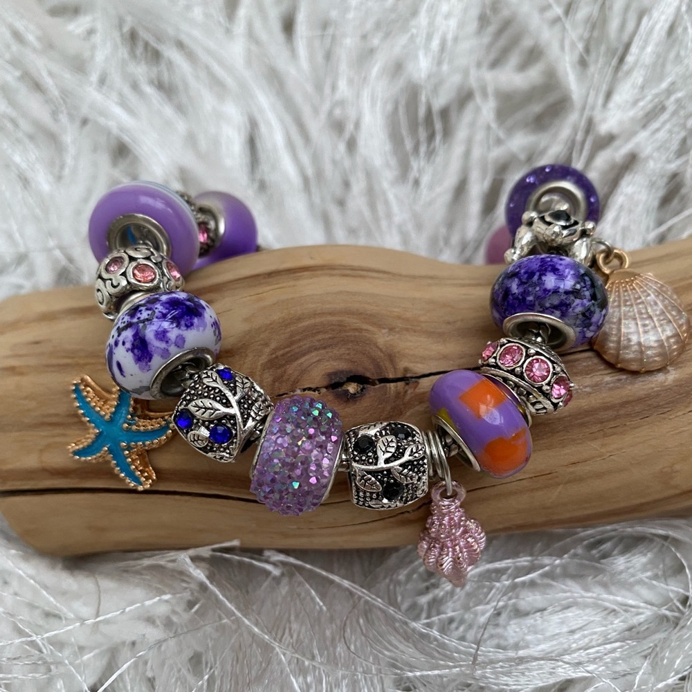 New Handcrafted Colorful Glass Bead Ocean Inspired Charm Bracelet